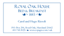 Royal Oak House B&B business card